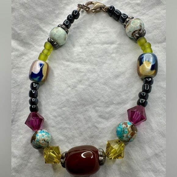 Sterling Silver Natural Stone Beaded Bracelet – Unique & Handcrafted - Picture 8 of 17